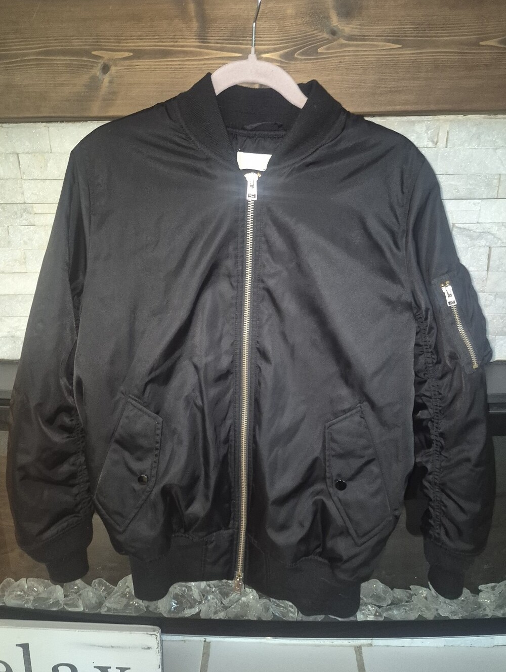 Wilfred Black Bomber Jacket with Silver Zip